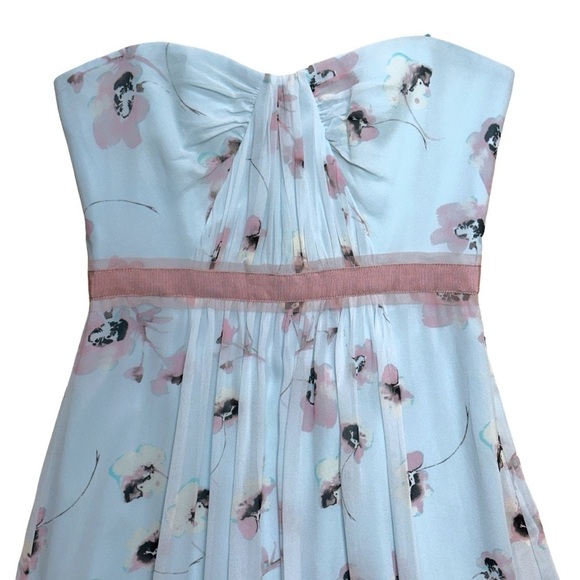 BCBGMAXAZRIA Amber Pearl Blue Floral Strapless Silk Maxi Dress Women’s US 4 - Picture 4 of 8